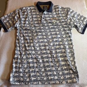 MECCA Mens Abstract Wave Print Polo Shirt Short Sleeve Button Up Top Designer XL